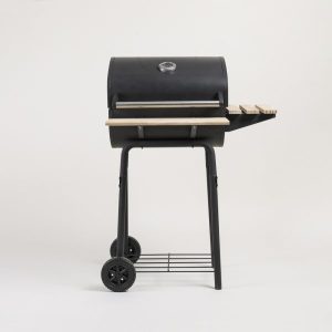 PARRILLA A LEÑA ARGENTA CON RUEDAS Y ACCESORIOS DE MADERA 101 X 51 X 42 CM